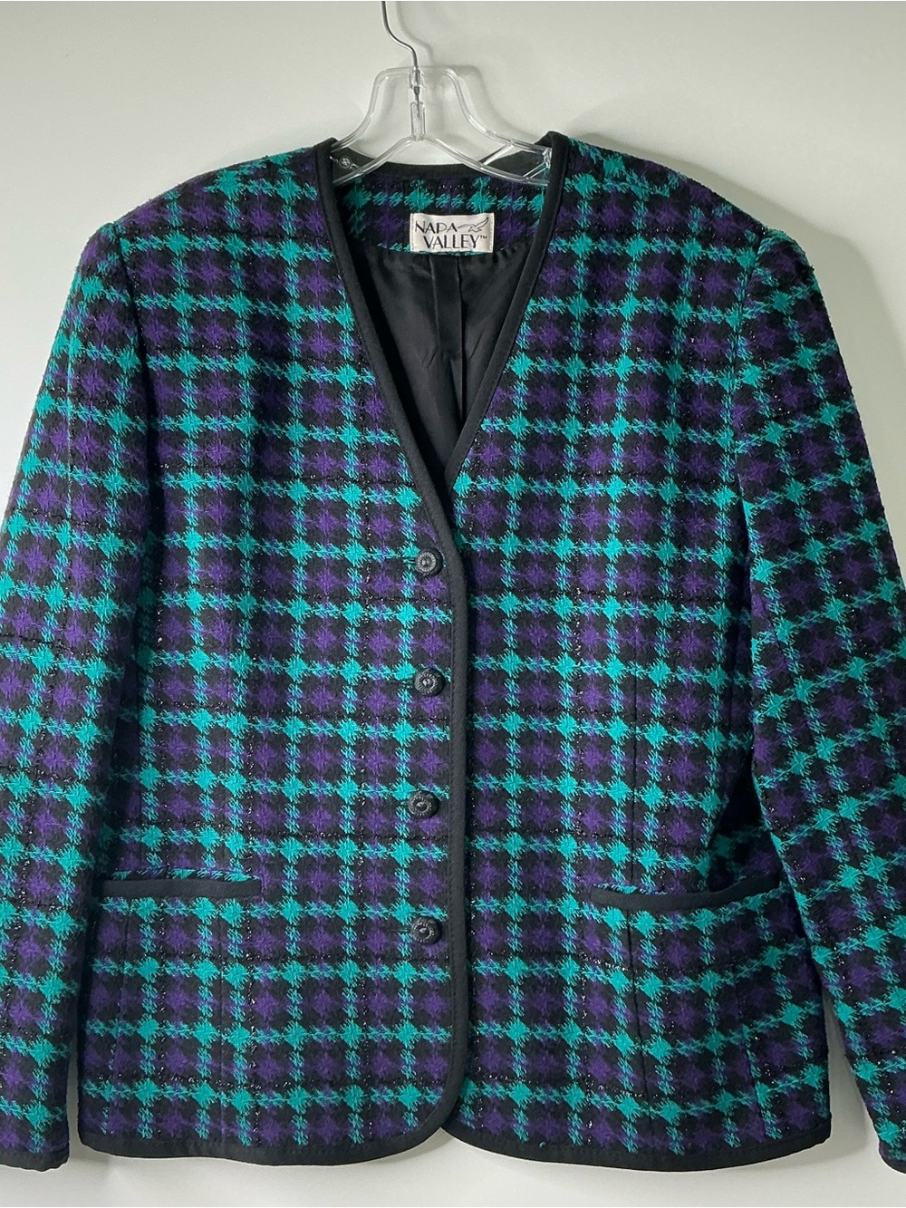 Napa Valley Blazer Womens 16 Multicolor Plaid Wool Lined Button 16 Preowned